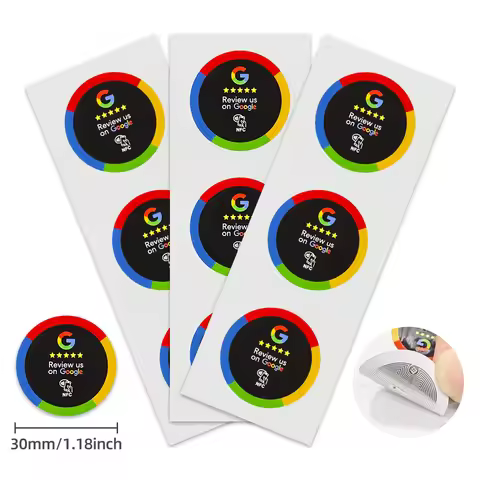 30mm Waterproof Google Review Stickers 504Bytes NFC215 Chip NFC Tap Review Sticker Review us on Goog