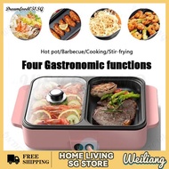 WEILIANG Electric Bbq Grill + Hot Pot Purpose Steamboat Hotpot 2-in-1 Cooker Multi Mini Portable Fam