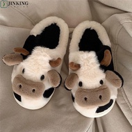 JINKING 1 pair Cow Plush Slippers, Non-slip Toe Wrap Winter Fluffy Slippers, Thick Sole Slippers War