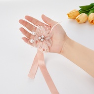 Set of 2 Bridesmaid Wrist Corsage Wedding Bridesmaid Wrist Flower Silk Pearl Wrist Corsage Red Gold