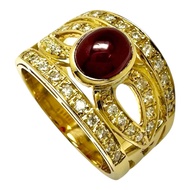 Size 14 Cabochon Ruby 1.85ct Diamond Total 0.48ct Ring, K18 Gold, 8.8g, Women's [Used]