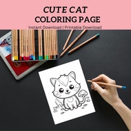 Cute Cat ( 8 ) Coloring Page | Digital Product | Digital Download | Printable Download.