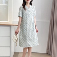 Plus Size XL-4XL Women's Short Sleeve Green Black Midi Dress Casual Fashion A-line Female Summer Dre