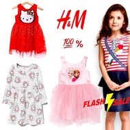 🌈Sale 75%💯 H&amp;M KIDS Frozen Kitty Unicorn ย้ำว่าแท้!!ชุดเดรสกระดุมหลัง แขนกุดผ้าไหมเทียม กระโปรงชีฟองกากเพชรวิบวับ🌈