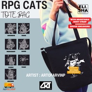 RPG Cat Tote Bag – Kawaii Cat Adventurer Design, Gamer RPG Canvas Tote