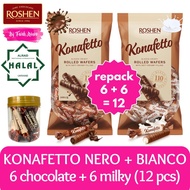FREE GIFT HALAL KONAFETTO MIX BIANCO MILKY + NERO CHOCOLATE Roshen Chocolate Rolled Wafer