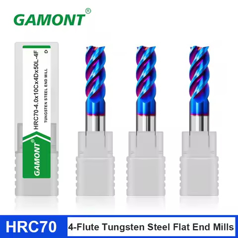 GAMONT HRC70 4-Flute Milling Cutter Tungsten Steel Carbide Blue Nano Coating Flat End Mill For Machi