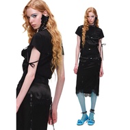 1JINN STUDIO Faux Two-Piece Asymmetric Structure Satin Lace