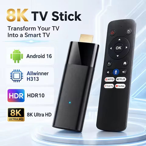 Android 16 TV Stick H313 8K 60fps Smart TV Dongle 2.4G&5G Dual WiFi Bluetooth 5.4 HDR10 Tv Box HDMI 