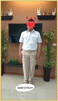 ชุดพนักงานราชการ ผู้ชาย เสื้อขาว แขนสั้น กางเกงสีกากี มีทุกไซส์ Gade-Uniform