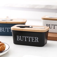 Rectangular Ceramic Butter Box Restaurant Sealed Storage Box Western Cheese Box Butter Box with Knife