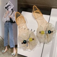 Jelly Sandals Female Summer Fish Mouth Flat Bottom Student Korean Version Flower Bow Women's Shoes Crystal Jelly Shoes Sandals Slippers