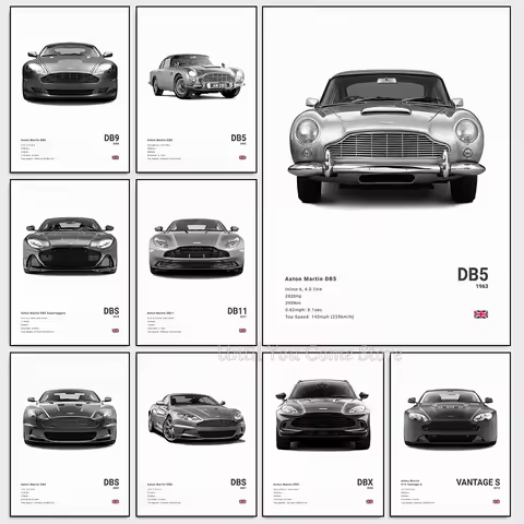 Classic Luxury British Sports Car A-Aston Martin Poster Print Canvas Art Pictures Home for Living Ro