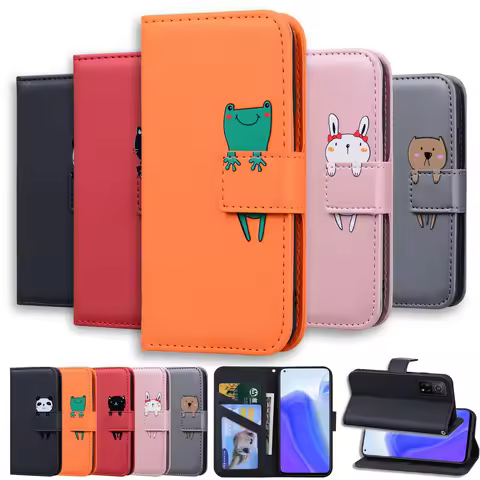 Lovely Animal Flip Leather Phone Case For Samsung Galaxy S7 S8 S9 S10 S20 S21 Plus Ultra FE J3 J5 J7