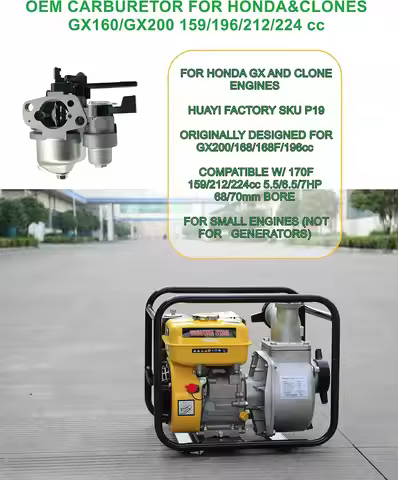Huayi P19 GX160 Carburetor Kit for Honda GX120 GX200 | 16100-ZH8-W61 Carb for 5.5hp 6.5hp 168F Clone