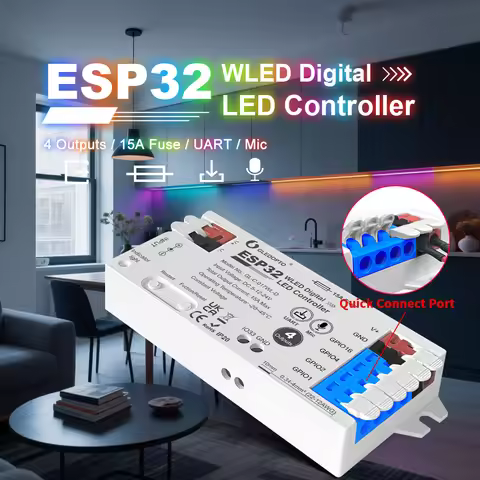 ESP32 WLED Strip Controller 4 Channel Output 15A Fuse Link Level Shifter UART Download DIY Dynamic L