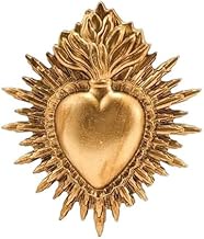 Générique Ex-voto Decorative Radiant Heart, 7.7 x 8.7 cm, Gold Patina, Vintage Style, Beautiful Work