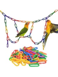 100入組塑料鏈環鳥玩具,彩虹混色diy C型鉗鍊扣,搖擺攀爬籠玩具,適用於糖果老鼠、鸚鵡等鳥類