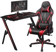 WSJTT Computer Desktop 43.3" Gaming Table and Chair Game, Professional Internet Cafe Game Chair and Computer Table With Mouse Pad for Home Office and Gamer Use (Color : Red)