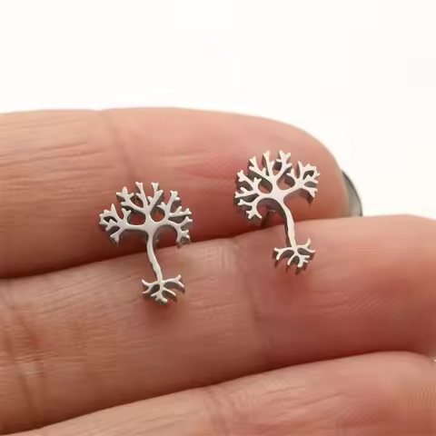 Delicate Stainless Steel Neuron Earrings for Women Minimalist Biology Jewelry Anatomy Neuron Ear Stu