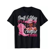 Boots & Bling its a Cowgirl Thing Pink Black Cowgirl Melanin T-Shirt - Mens and womens, cotton,