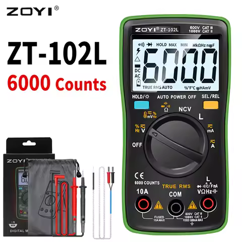 ZOYI New ZT102L Digital Multimeter 6000 Counts Auto Range Backlight AC/DC Ammeter Volt Ohm Tester Po