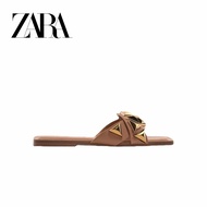 Zara New Style Flat Sandals Flat Buckle Square Toe Back Empty Lazy Shoes Open Toe Low Heel Sandals