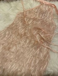 粉紅色喱士流蘇吊帶睡裙連丁字褲size S