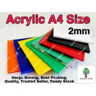A4 SIZE 2mm A4 Acrylic Sheet / PMMA Sheet / Perspex Sheet / Flexiglass Sheet
