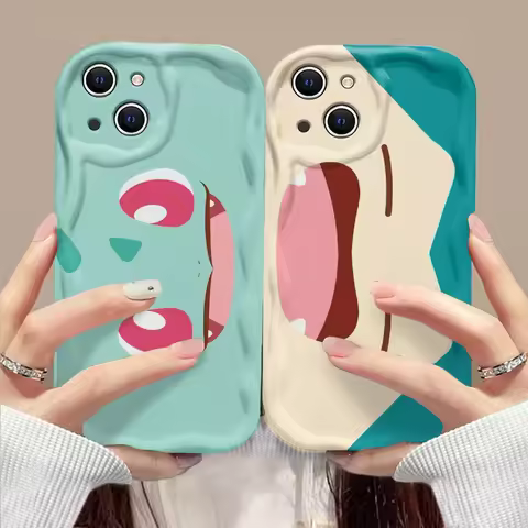 Lovely Anime 3D Wave Phone Case For Pokemons Psyduck Samsung Galaxy S24 S23 S22 S21 S20 FE Plus Ultr