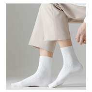 [Store Manager's Choice] Xinjiang Cotton Socks Men's Stockings Black White Solid Color Medium Short 