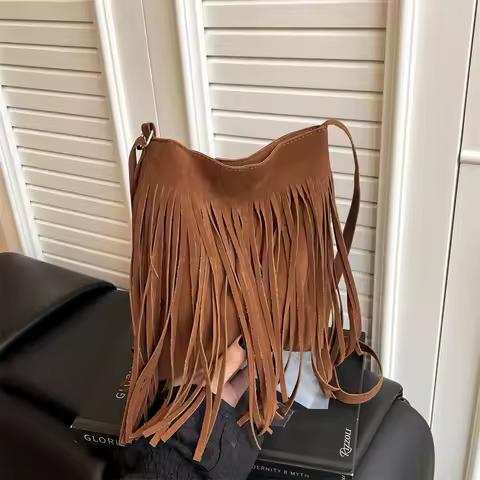 New Boho Style Fringe Crossbody Bag Vintage Suede Shoulder Bag Women's Large Capacity Casual Fringe 