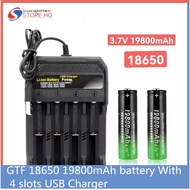 New GTF 18650 3.7V 19800mAh Battery + Smart 4-slot USB charger