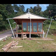 canopy membrane glamping agtex 950gsm berikut rangka dan pondasinya