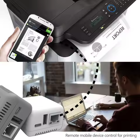 1 Port WiFi Network Buetooth Print Server Adapter Supports Ethernet to USB 2.0 Printer LPR Windows f