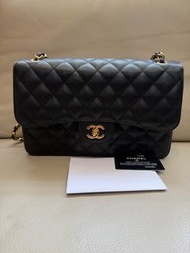Chanel/香奈兒 黑卡28開 黑金荔枝紋黑金 CF jumbo斜挎包 30cm