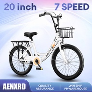 AENXRD 20 Inch 7 Speed Commuter Bike City Bicycle with Rear Seat and Basket