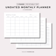 Undated Monthly Planner, Blank Monthly Planner, Minimalist Monthly Calendar