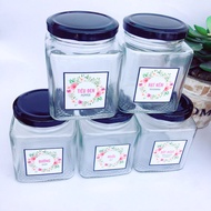 Hũ thủy tinh đựng gia vị - Bộ 05 hũ vuông mỗi hũ 280ml - Tặng bộ nhãn dán gia vị - The Kaffeine