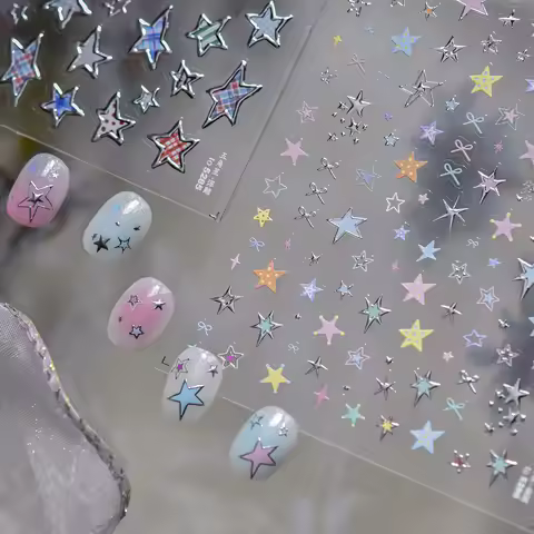 1pcs 5D Bronzing Laser Pentagram Nails Sticker Metallic Effect Exquisite Colorful Star Self Adhesive