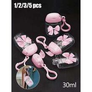 Pink Clear Empty Bottle Hand Sanitizer Bottling Bottle With Bow ,30ml,Travel ,Holder Hook Keychain, 