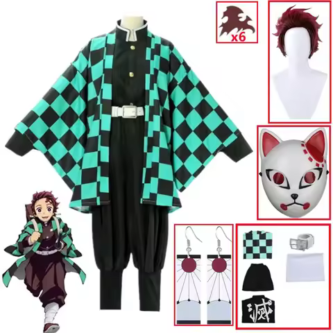 Demon Slayer Kimetsu no Yaiba Tanjirou Kamado Cosplay Costume Kimono Cloak Halloween Party Anime Clo