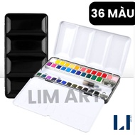 Bộ màu nước nén kèm cọ hộp thiếc đen half pan 12/24/26/48 màu LIM ART