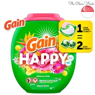 🇸🇬 Gain HAPPY Super Sized Flings 3-in1 Liquid Laundry Detergent Pacs with Febreze & Oxi, Hibiscus Hu