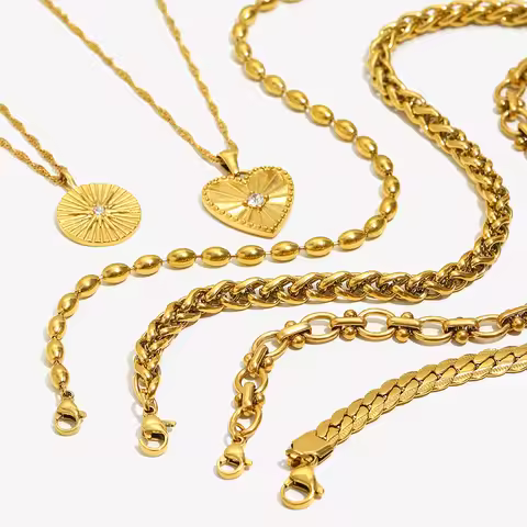 E.B.belle Official Store Stainless Steel Jewelry Heart Shape Leaf Grain Central Zircon Stone Paved C