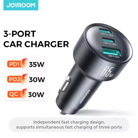 Joyroom 65W USB C Car Charger, PD 3.0 QC 3.0 USB Type-C Fast Charging Adapter for iPhone 17/16/15 Sa