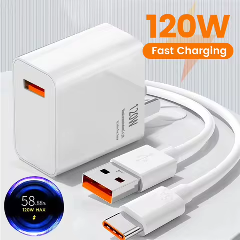 120W GaN USB Charger Quick Charge 3.0 QC3.0 Fast Charging Type-C Cable Wall Phone Charger Adapter Fo