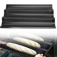 【Llittlesunla】3 Grooves Baguette Not Stick Baking Tray Waves Bakeware Baguette Mold French Bread Toa
