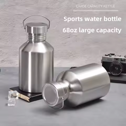 2000ML Large Capacity Stainless Steel Water Bottle Sports Metal Bottle,Single Wall Bottle for Cold&H