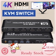 【local Stock】60Hz Dual Monitor 4K HDMI KVM Switcher 2x2 for 2 PC Share Monitor USB 3.0